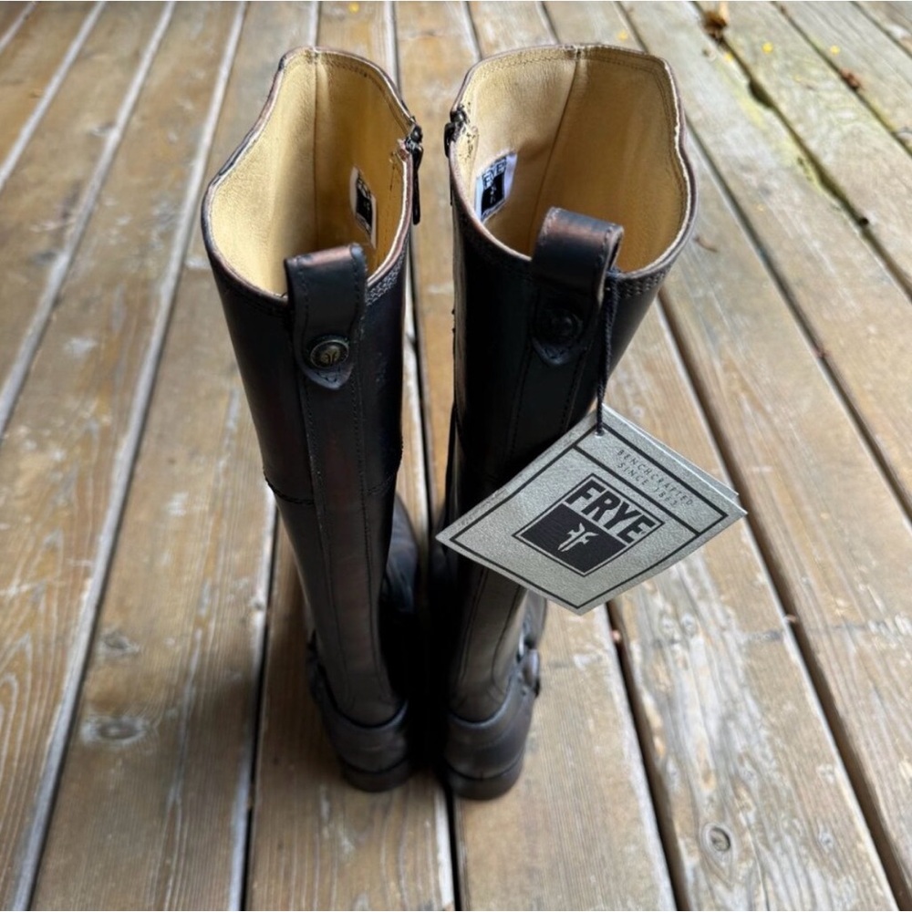NWT FRYE Melissa Harness Wide Calf Inside Zip Dark Brown Boots in Women's 9B - Picture 2 of 13